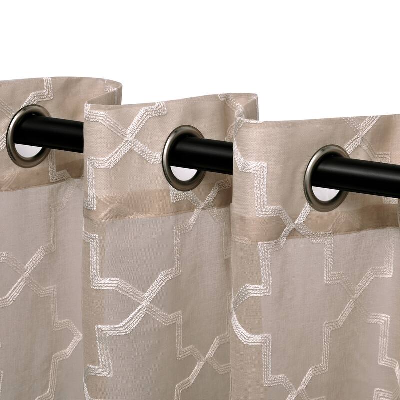 Superior Decorative Quatrefoil Embroidered Sheer Curtain Set with 2 Panels