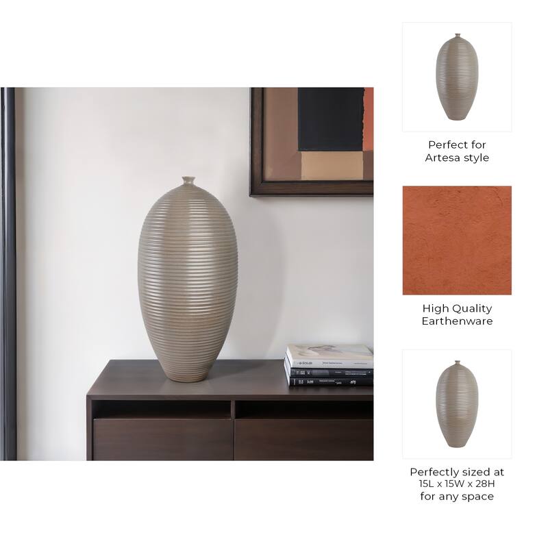 Pottery Floor Vase Ribbed Elongated Silhouette Tall Flower - 28" Beige