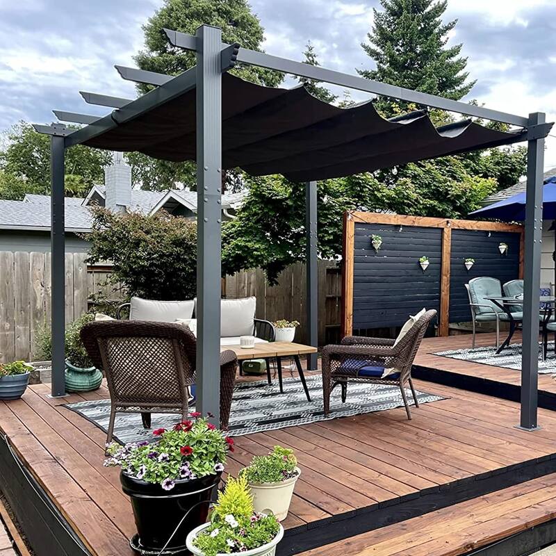 PURPLE LEAF Gazebo Outdoor Retractable Modern Yard Metal Grape Trellis Pergola with Canopy.
