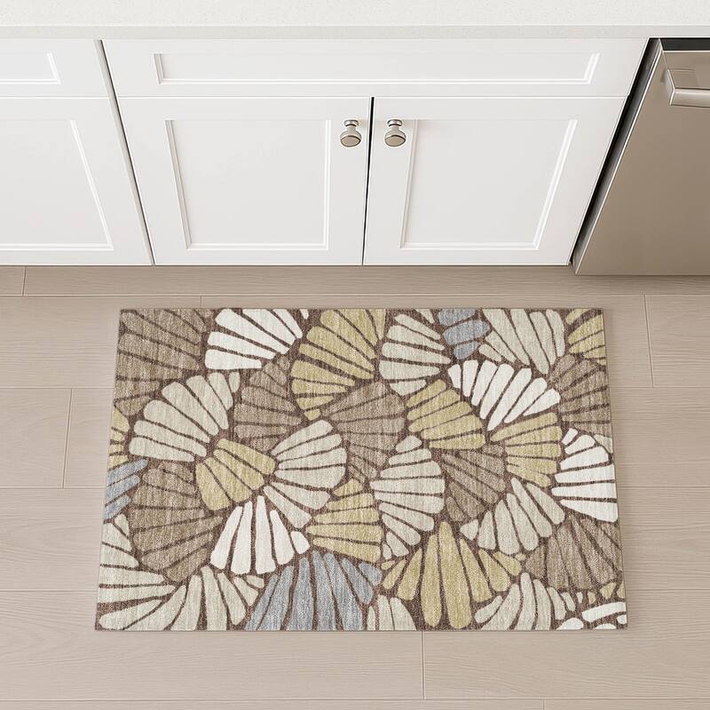 Machine Washable Indoor/ Outdoor Floral Modern Chantille Rug
