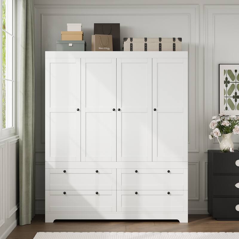 Gyomojoy Large White Wardrobe Closet with Drawers & Doors, Modular Armoire with Hanging Rods, Apartment & Dorm Storage