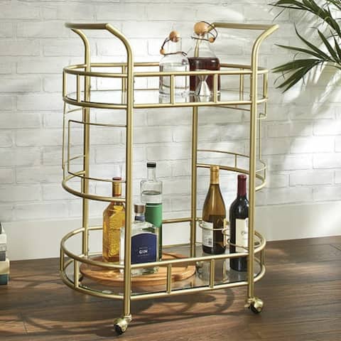 Bar Cart with Matte Gold Metal Finish, 2-Tiers