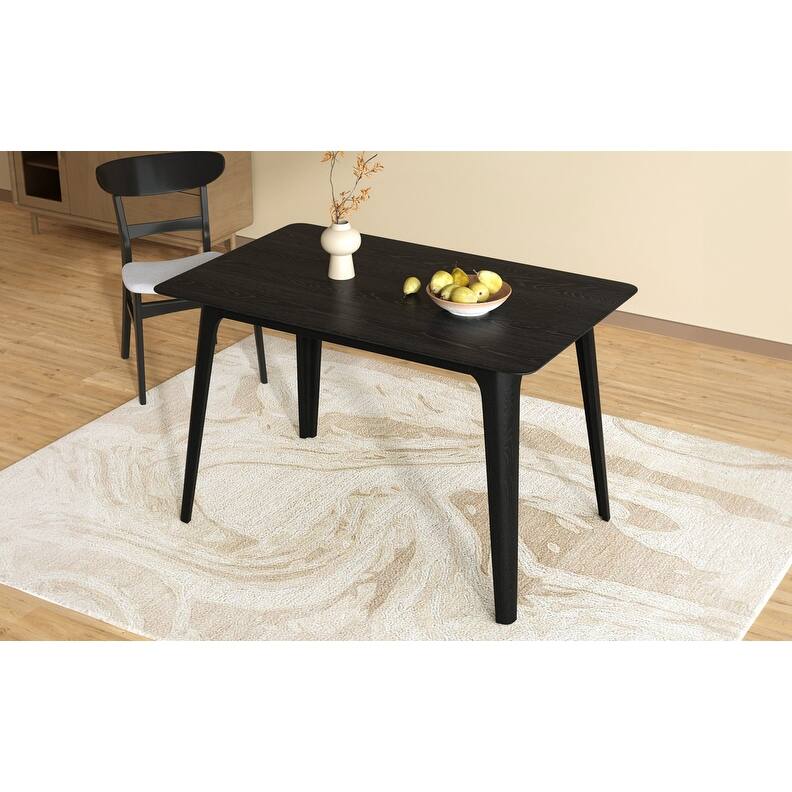 Mid-Century Modern Dining Table-Solid Rubberwood Legs & Faux Wood Top,47.2"W - Easy Assembly - Black