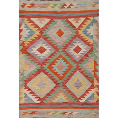 Reversible Kilim Area Rug Hand-Woven Wool Carpet - 3'6"x 5'1"