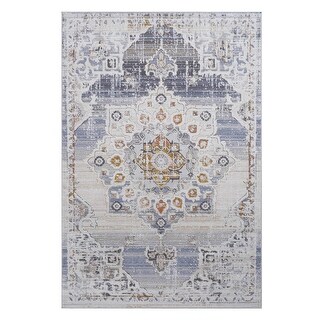 LOOM & LUXE Collection Cream/Gold/Medallion Non-Shedding Area Rug