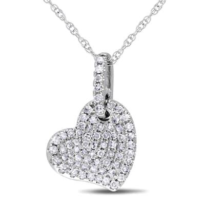 Miadora 10k White Gold 1/4ct TDW Diamond Heart Necklace
