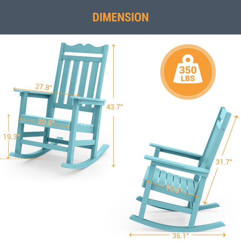 LIVOOSUN Patio Adirondack Chair Outdoor Plastic Rocking Chair Set of 2