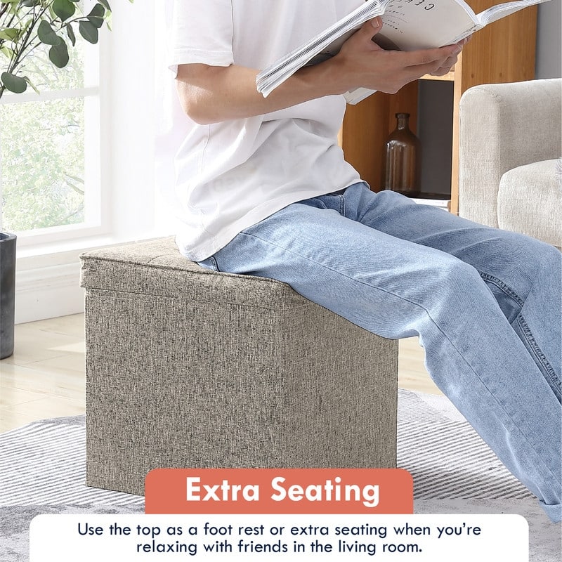 Foldable Tufted Square Storage Ottoman with Table Top Lid