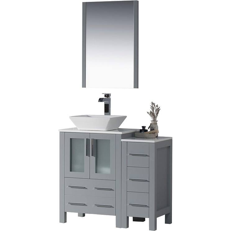 Blossom Sydney 36" Bathroom Vanity with Side Storage Cabinet & Mirror - Metal Grey