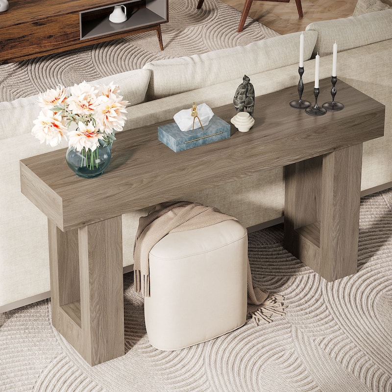 Farmhouse Console Table, 63-Inch Long Narrow Sofa Table Behind The Couch