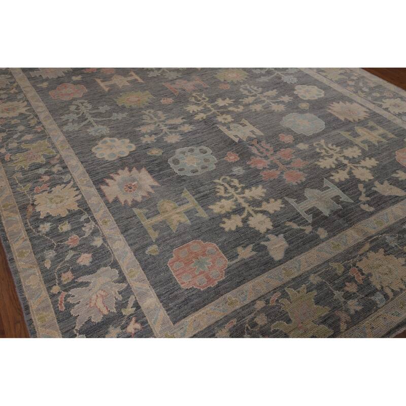 Vegetable Dye Oushak Oriental Area Rug Handmade Grey Wool Carpet - 8'4"x 9'11"