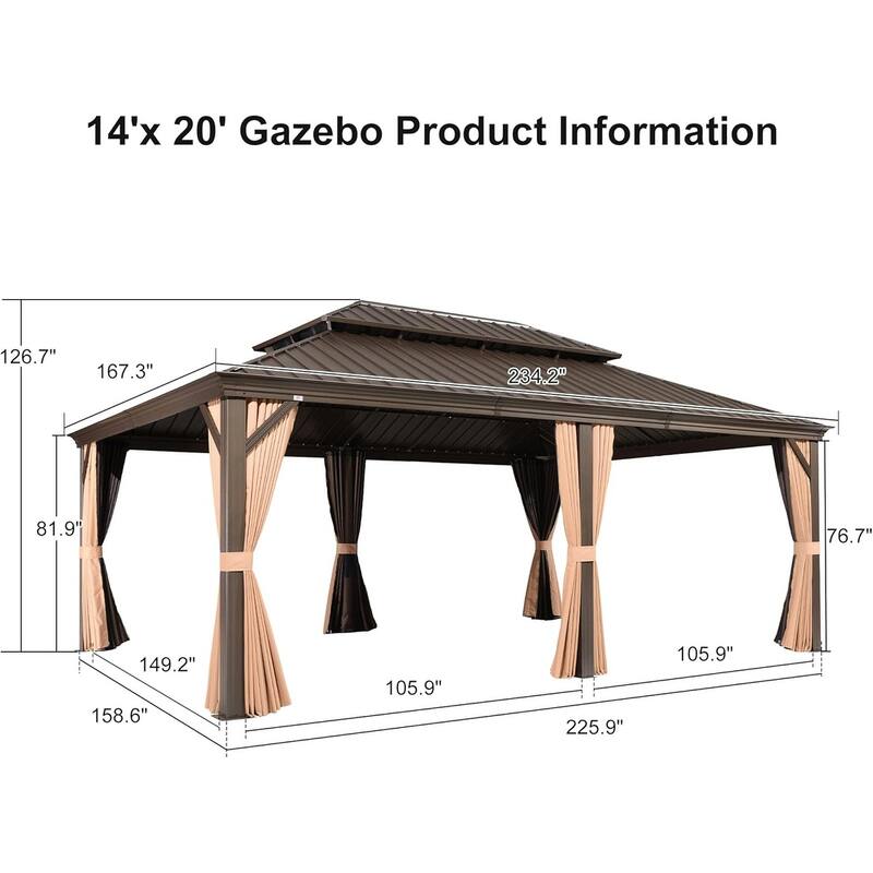 PURPLE LEAF Outdoor Gazebo Aluminum Frame Galvanized Steel Hardtop Gazebo