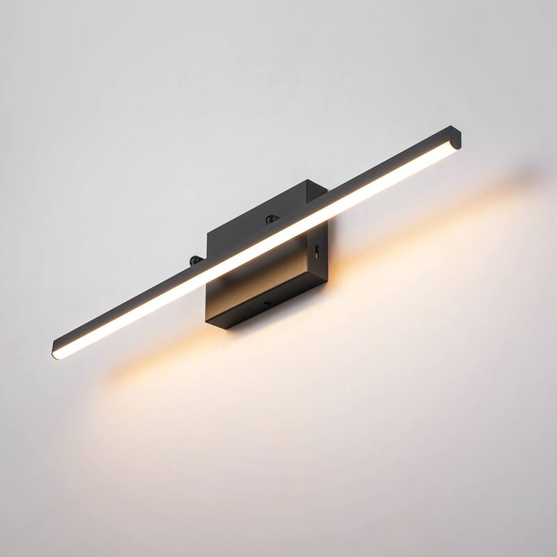 1-Light Modern Black Aluminum Linear Wall Light Strip Dimmable Integrated LED Bathroom Vanity Light