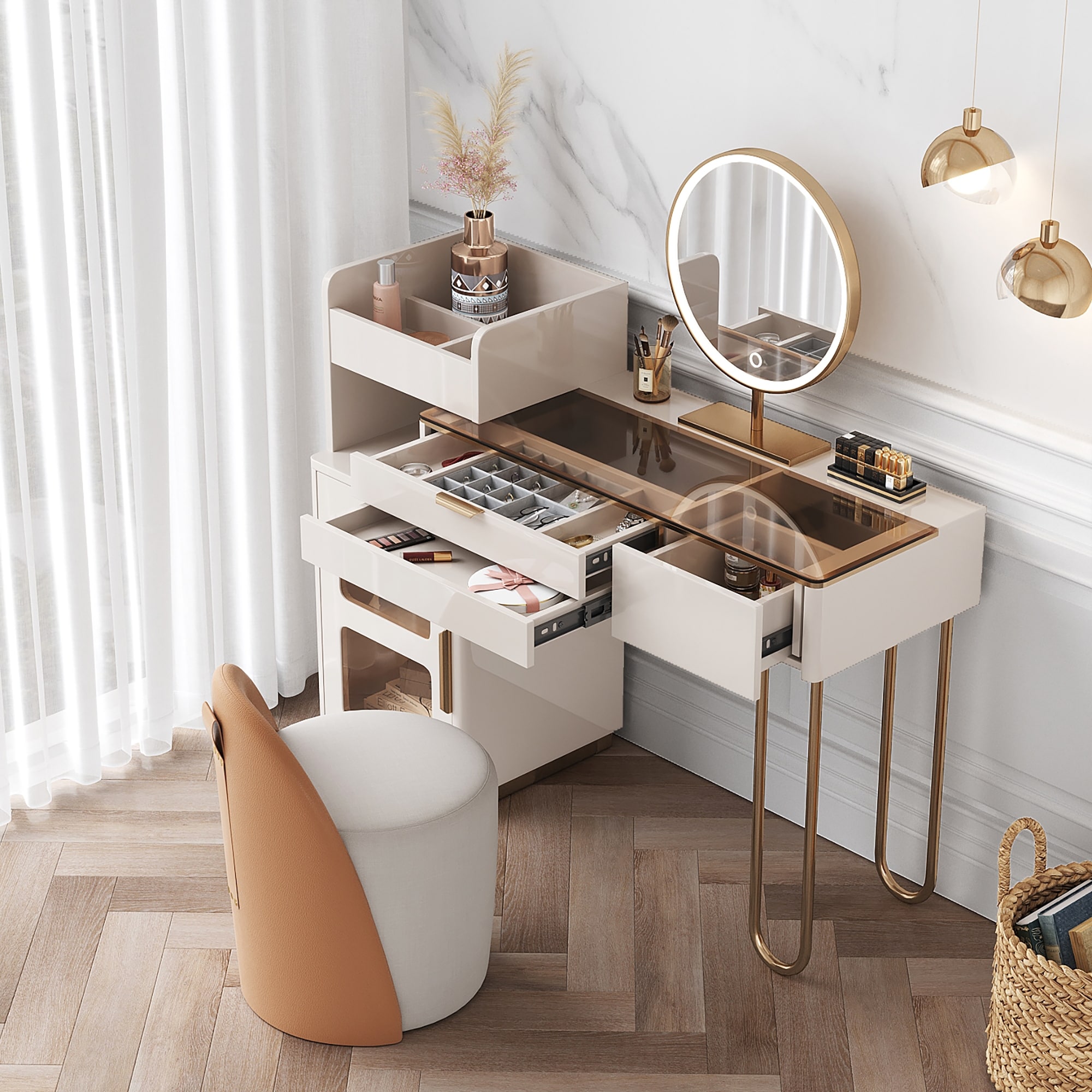 JASIWAY Luxury Makeup Vanity Set Dressing Table with Drawers