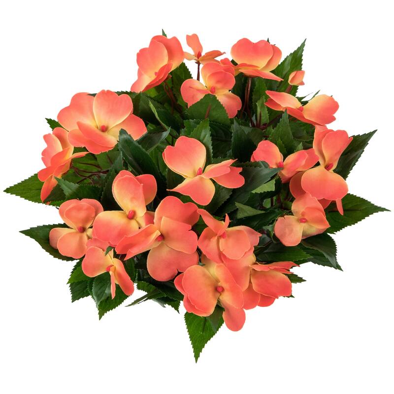 New Guinea Impatiens Artificial Bush Spray - 13.75" - Salmon Pink