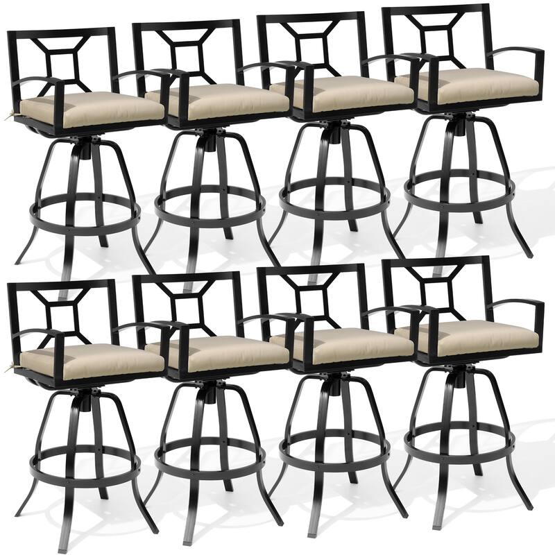 Outdoor Premium All-Aluminum Bar Height Bar Stools with Sunbrella Cushions