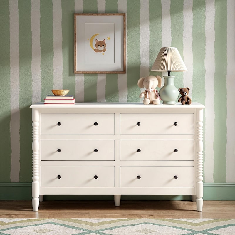 Walker Edison Easy Assembly 6-Drawer Dresser with Wood-Turning Details