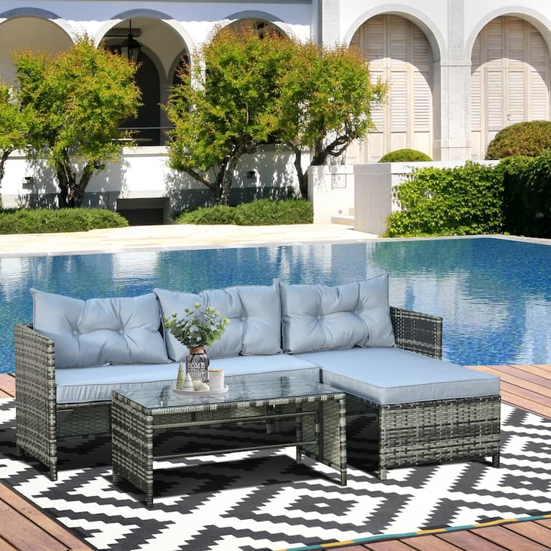 Outsunny 3-Piece Wicker Patio Furniture Sets, Rattan Conversation Sets, Sectional sofa set with Cushioned Lounge Chaise