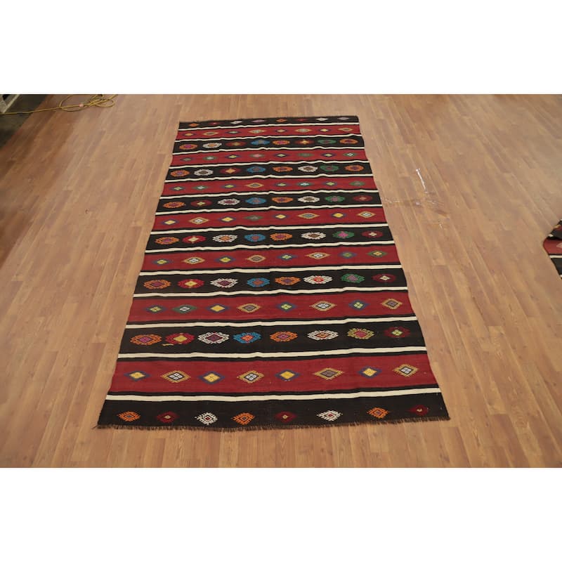 Hand Woven Oriental 100% Wool Carpet Southwestern Tribal Multi-Colored Kilim Area Rug - 10' 2'' X 5' 5''