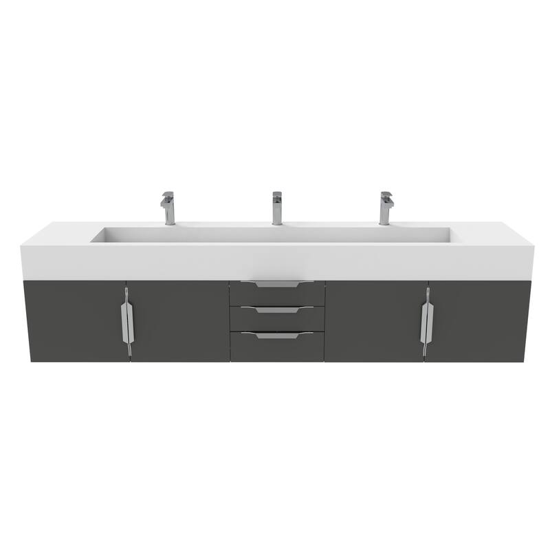 Nile 84" Wall Mounted Bathroom Vanity Set w/ White Top
