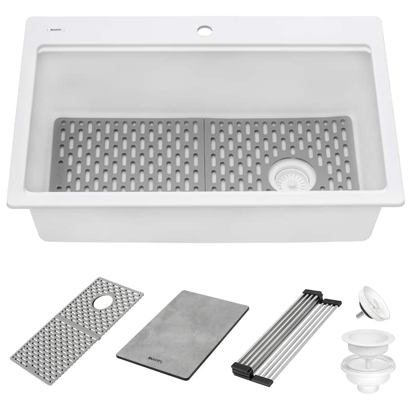 Ruvati 33-inch Granite Composite Workstation Drop-in Topmount Kitchen Sink Matte White - RVG1302WH - 33" X 22"