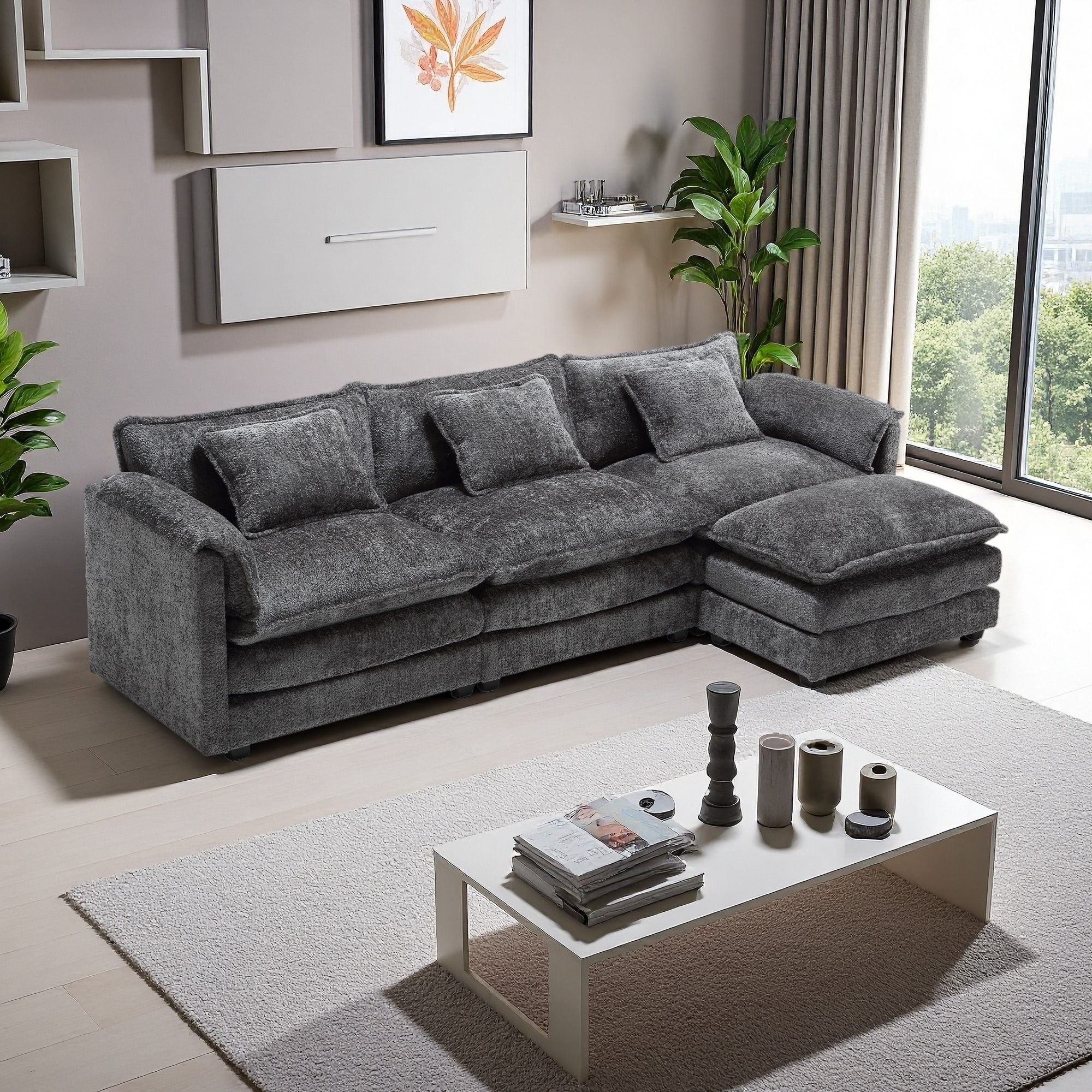 112.2" Chenille L-Shaped 4-Seater Modular Sectional Sofa