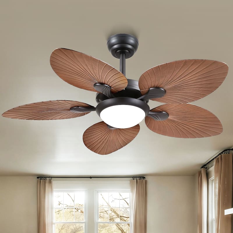 Kviflon 44" Wood GrainTropical Ceiling Fan with Light and Remote,Indoor and Outdoor Ceiling Fan,Waterproof - 44 Inches - Brown