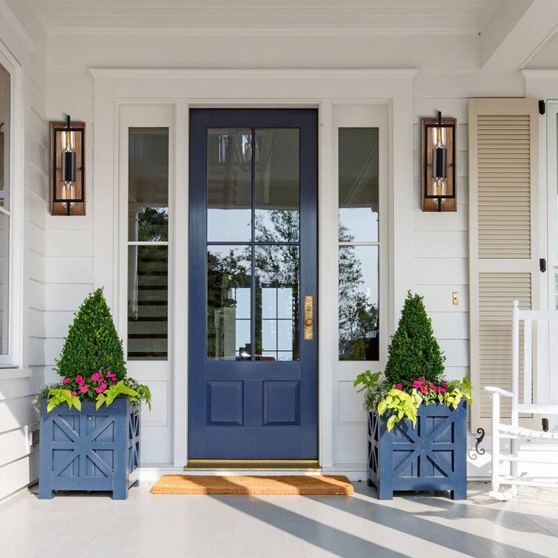 CurveCurio 12" Modern Wall Light with Matte Black Metal Frame and Wood Base, Two-Light Sconce Fixture for Stylish Interiors