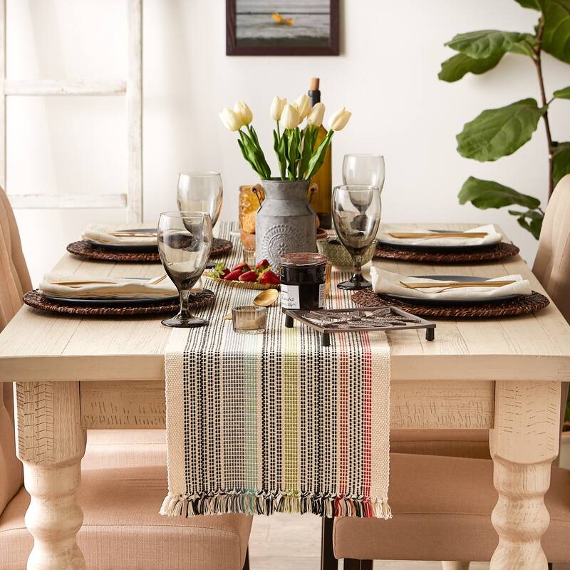 DII Variegated Taupe Fringe Table Runner 13x72