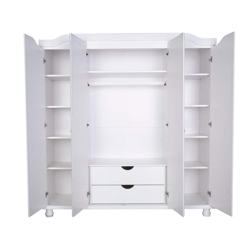 100% Solid Wood Kyle 4-Door Wardrobe Armoire with Mirrored Doors