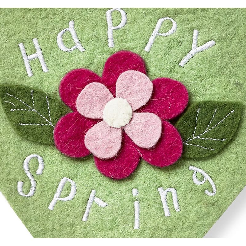 Happy Spring Felt Floral Hanging Pendant Wall Door - Green