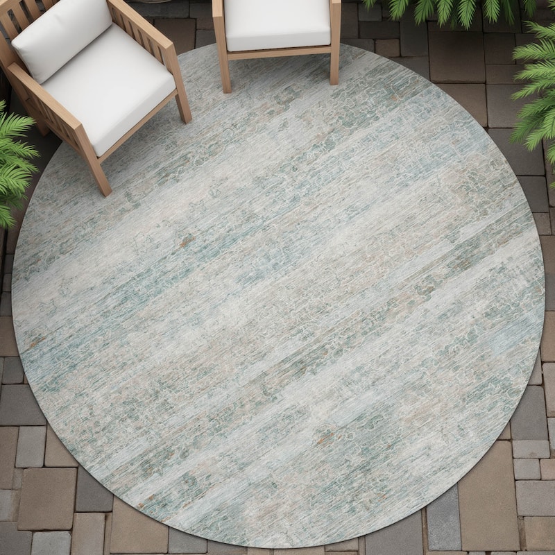 Machine Washable Indoor/Outdoor Watercolor Ombre Chantille Rug - Aqua - 8' x 8'