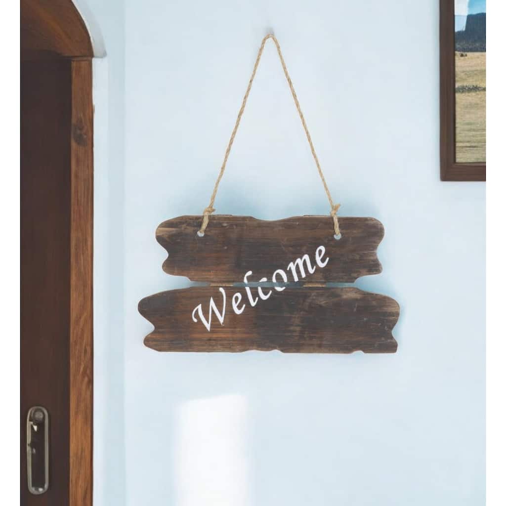 HomeRoots 6" X 12" Brown Welcome Wood Wall Decor