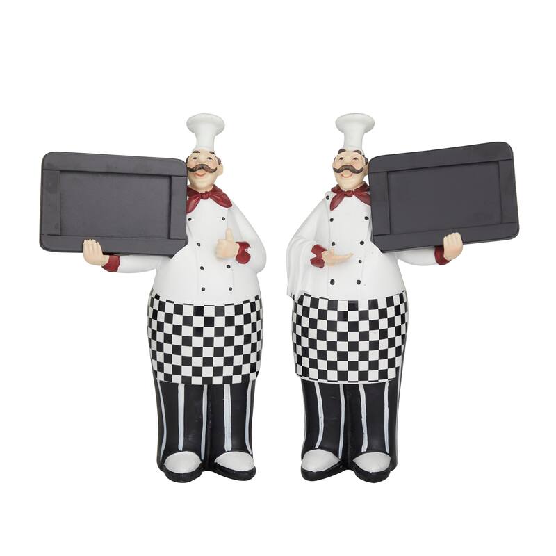 Black Polystone Chef Decorative Sculpture with Chalkboards (Set of 2)