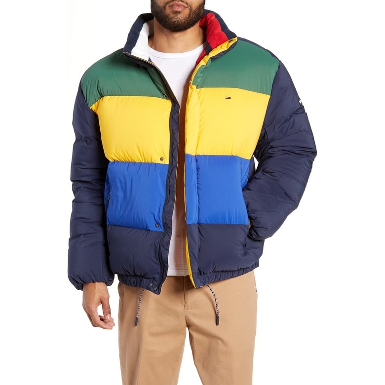 tommy hilfiger long colorblock puffer