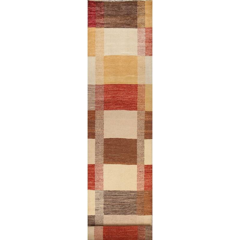 Modern Gabbeh Kashkoli Oriental Long Wool Runner Rug Hand-knotted - 2'7" x 16'2"