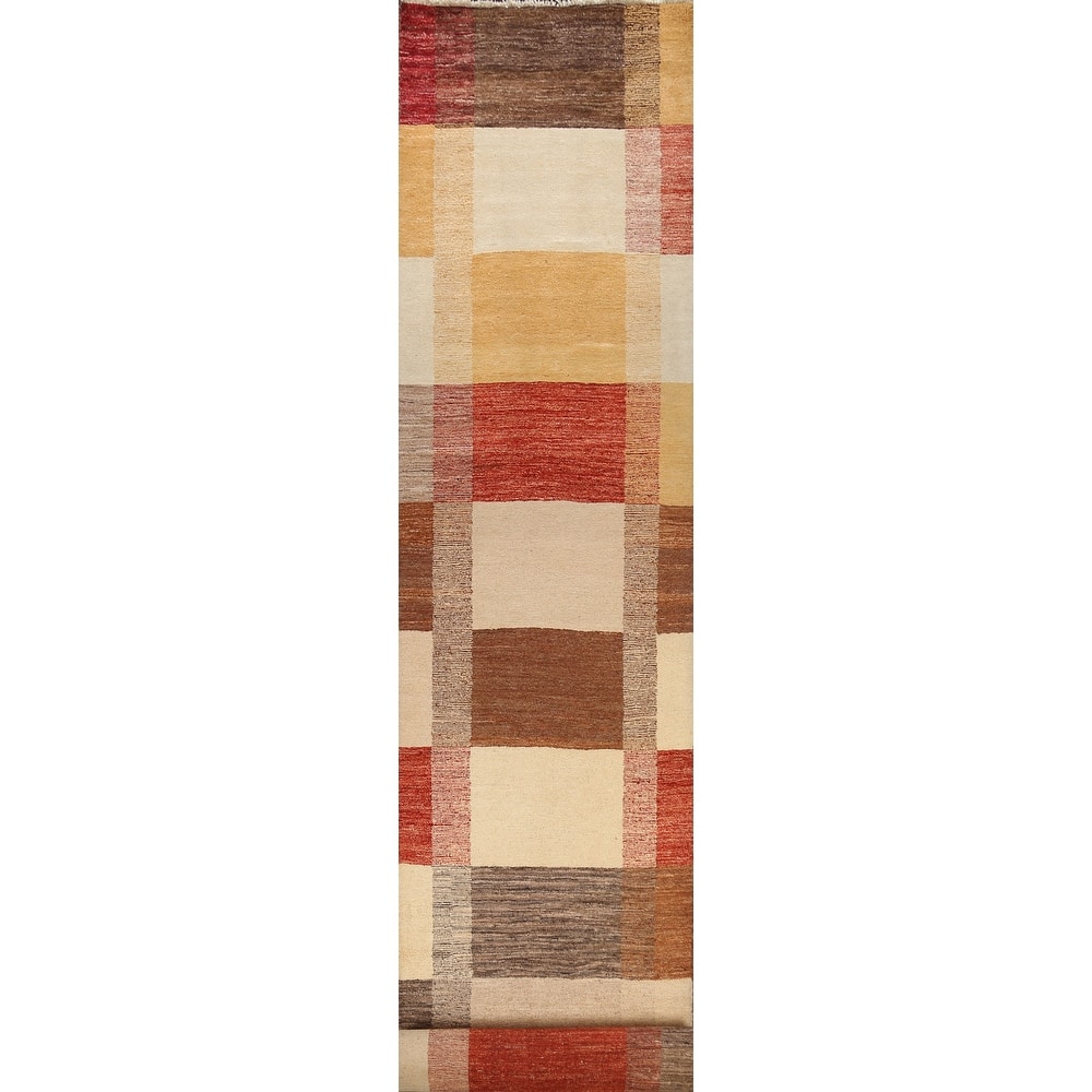 Modern Gabbeh Kashkoli Oriental Long Wool Runner Rug Hand-knotted - 2'7" x 16'2"