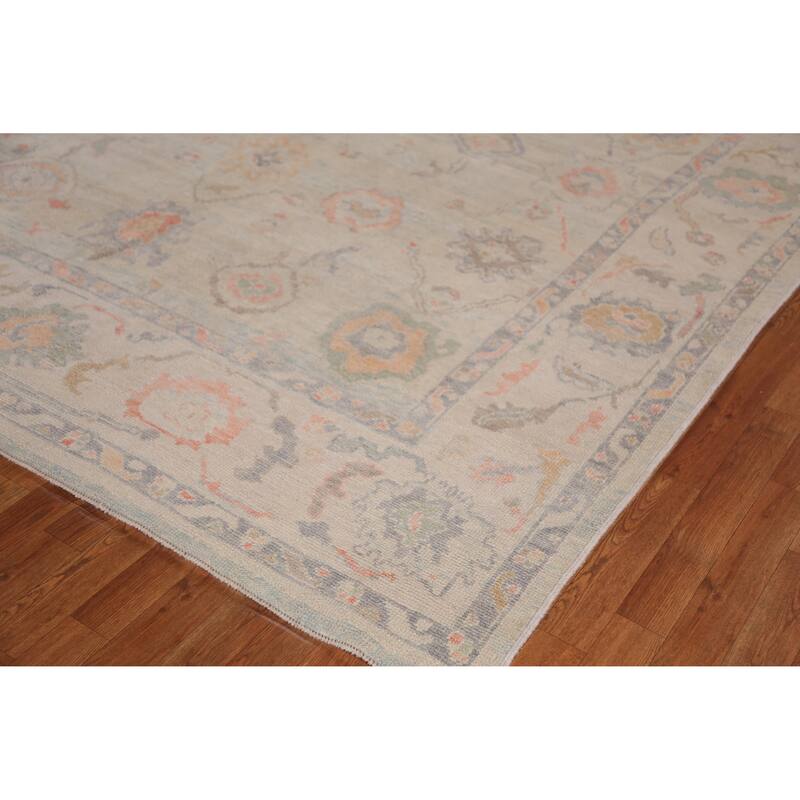 Hand Knotted Oriental 100% Wool Carpet Transitional All-Over Beige & Ivories Oushak Area Rug - 11' 4'' X 8' 4''