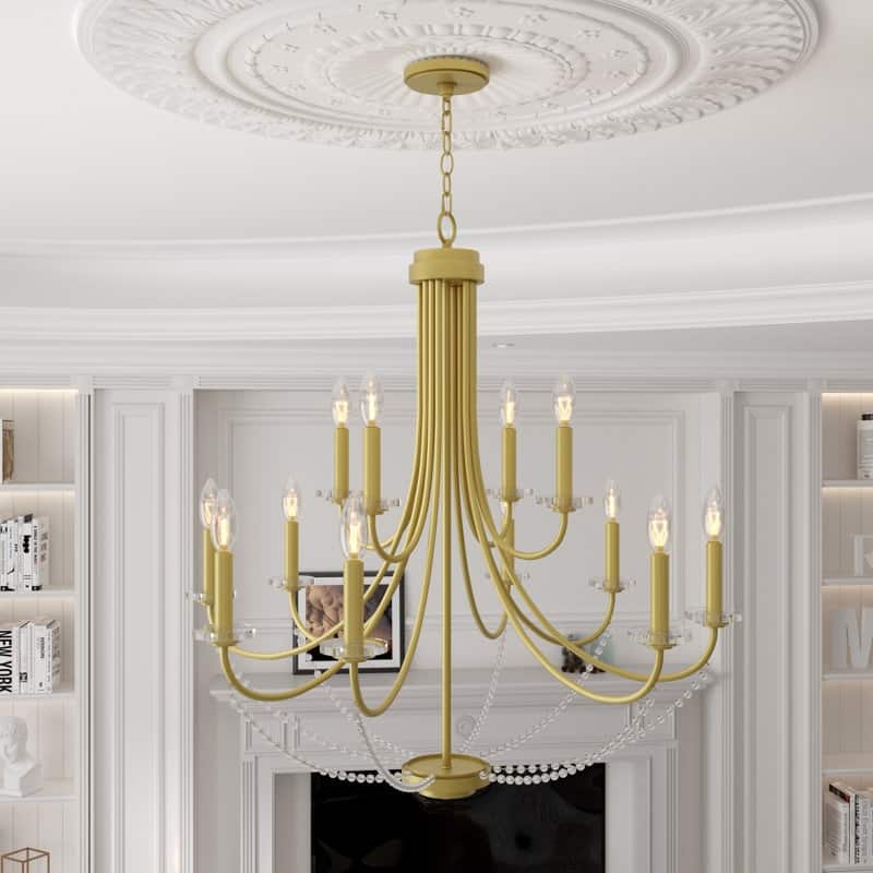 Acroma 12-Light Modern Gold Chandelier with Crystal Beads