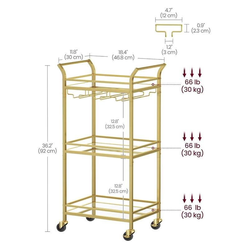Home Bar Serving Cart, Small Bar Cart with 3-Tier Shelf
