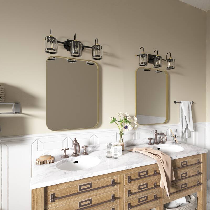 TOOLKISS Aluminum Alloy Round Corner Frame Vanity Mirror - 22 inch.W x 30 inch.H - Brushed Gold