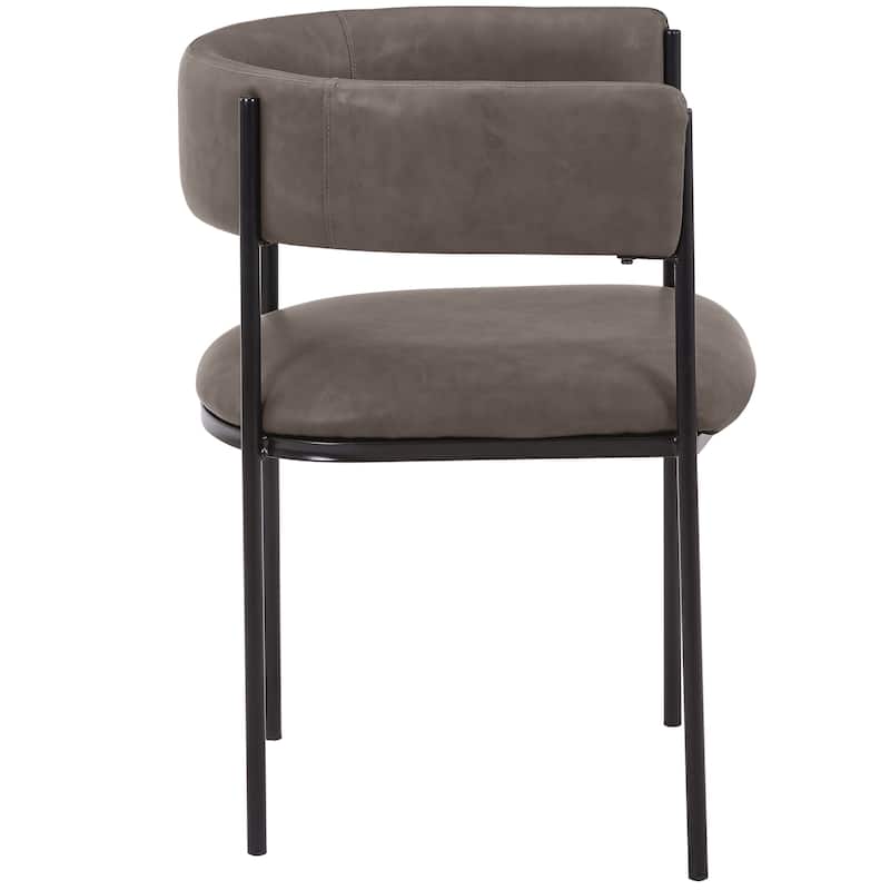 Dining Chair in Leather with Open-Back and Powder Coated Iron Legs Set of 2