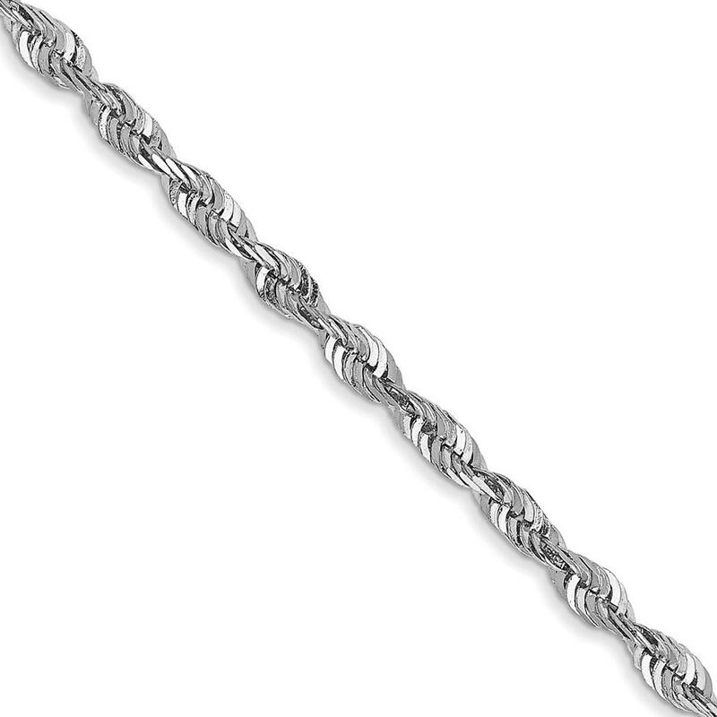 Curata 10k White Gold 2.25mm Diamond Cut Lightweight Rope Chain Necklace For Men