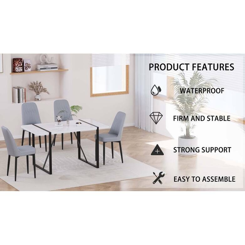 5-Piece Dining Table Set for 4, Kitchen Table Set with Metal Frame and 4 Cushioned Chairs for Dining Room