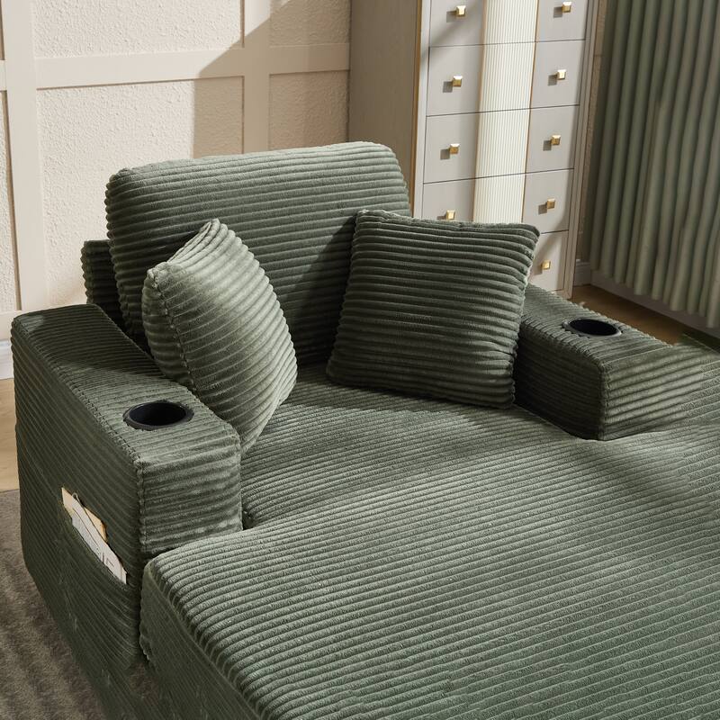 Corduroy Upholstered Chaise Lounge Sofa,Magazine bag,Detachable Cushions Deep Seat for Living Room Office