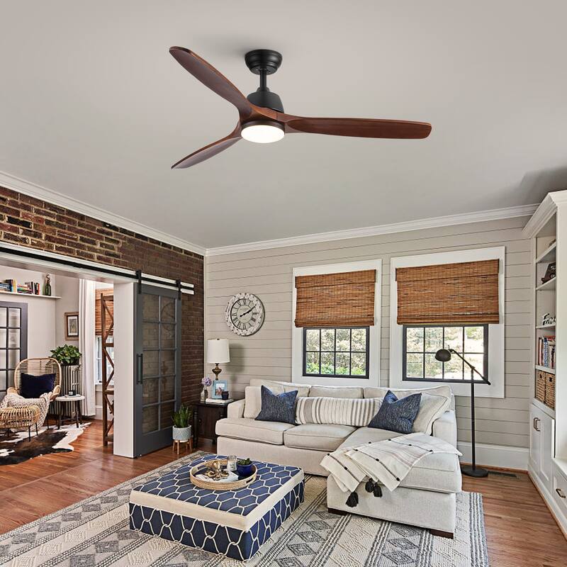 YUHAO SylvanAir Modern 52 in. Flush Mount Outdoor/Indoor Ceiling Fan with 3 Solid Wood Blades and DC Reversible Motor
