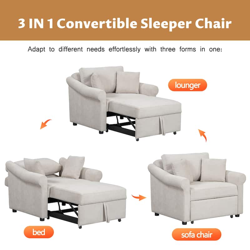 3 IN 1 Convertible Sleeper Lounger Chair with Adjustable Backrest