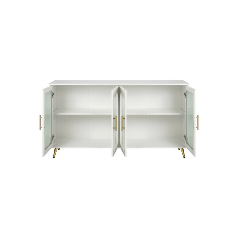 Wood TV Stand with Storage Cabinet & Adjustable Shelves