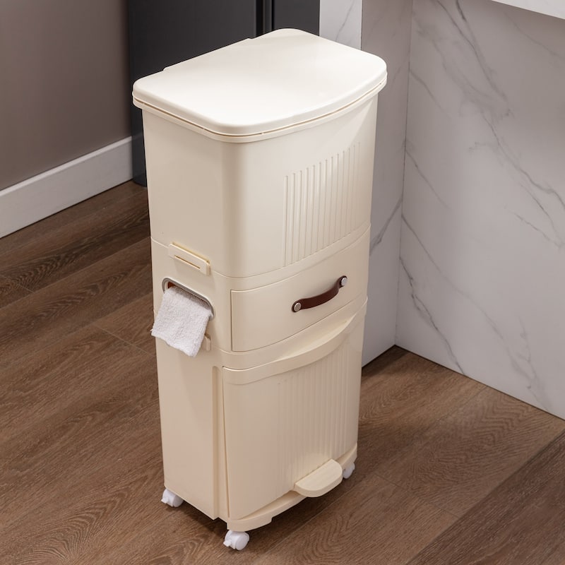 Plastic Trash Cans with Wheels, Garbage Can with Pop-up Lid, 45L/11.88Gal, Dry and Wet Separation Trash Bin, Waste Basket