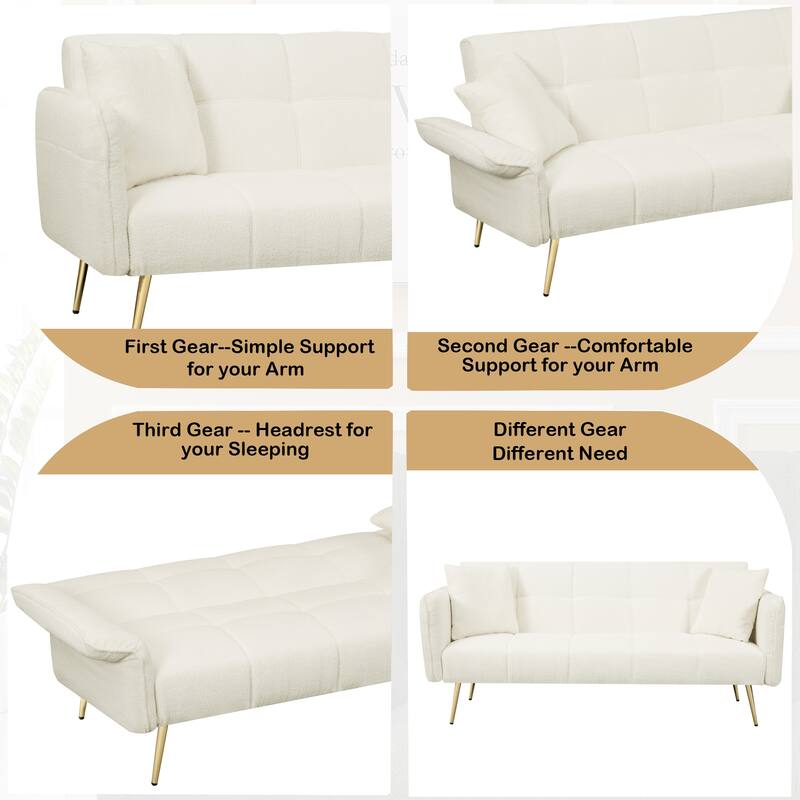 Modern Convertible Futon Sofa Bed with Adjustable Arms and Backrest